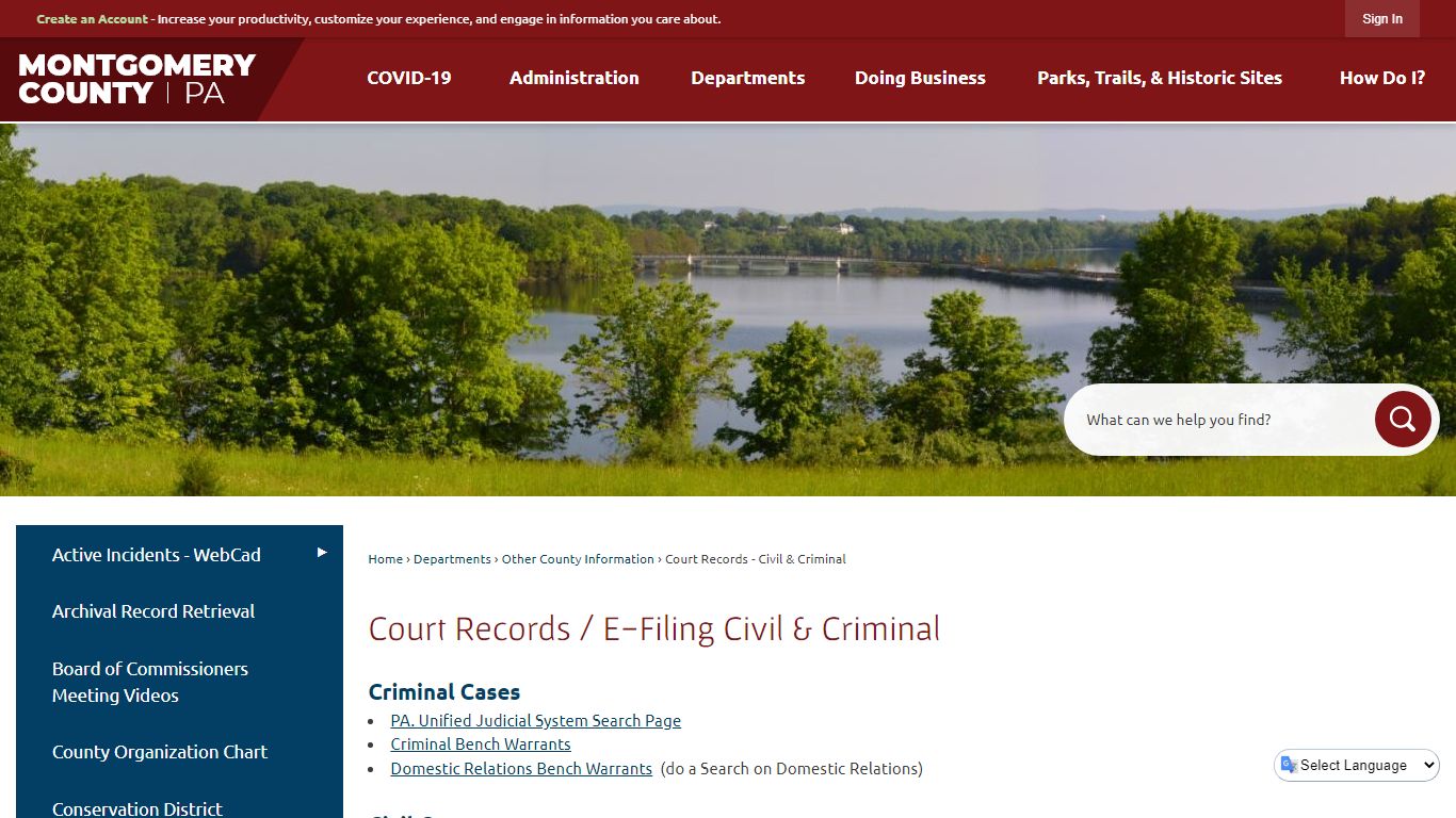 Court Records / E-Filing Civil & Criminal - Montgomery County, Pennsylvania
