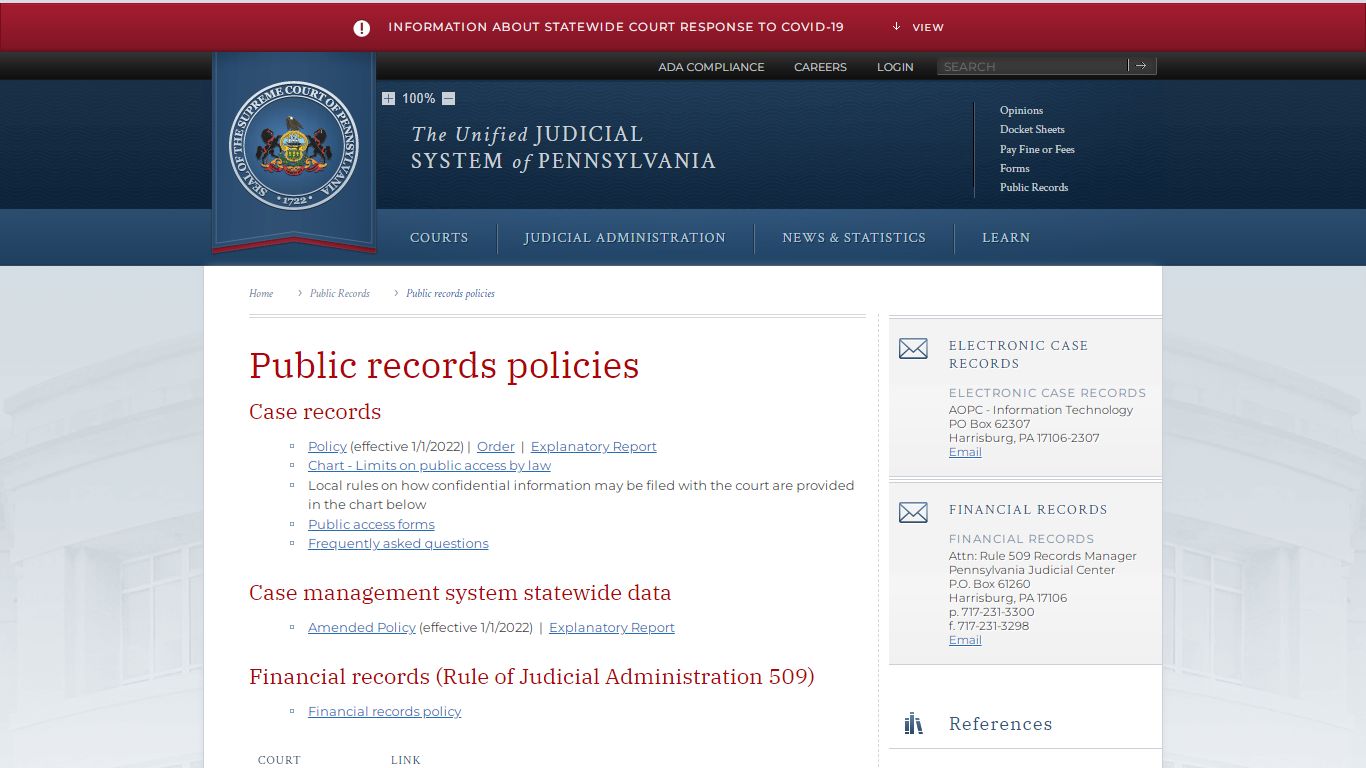 Public Records - Unified Judicial System of Pennsylvania